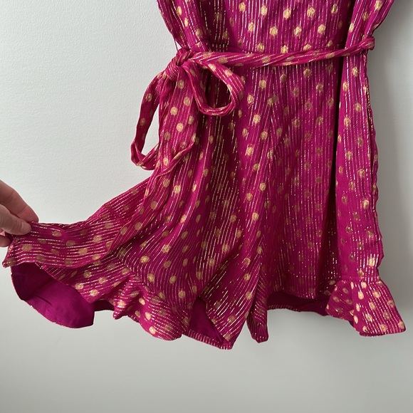 NWT Just Bellina Scarlett Short Knit Romper Metallic Gold Fuchsia Medium - Picture 5 of 7
